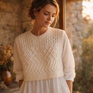 Ruby Moon Anthropologie Cable Knit Sweater Vest Cream Cropped Aran Style